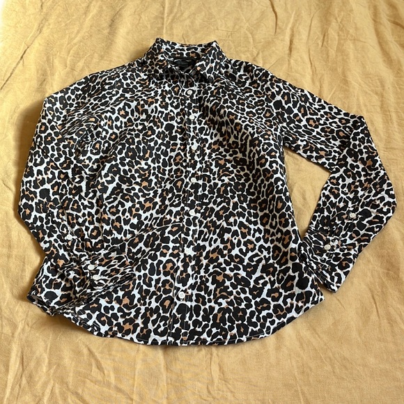 Perfect JCREW Léopard linen shirt Sz XS / linen blend - Picture 2 of 8